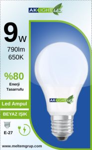 Aklight Led 9W/6500K 840lm E27 Beyaz Işık Ampul
