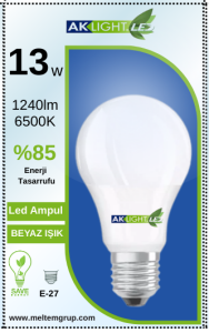 Aklight Led 13W/6500K 1300lm E27 Beyaz Işık Ampul